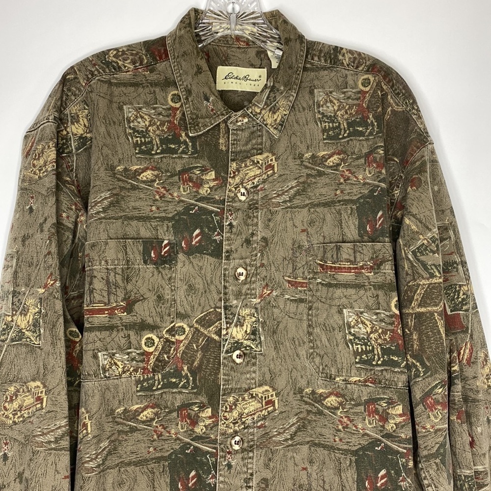 Vintage Eddie Bauer Elkhorn Elk Canvas Button Up Long Sleeve Shirt XL - Picture 2 of 8